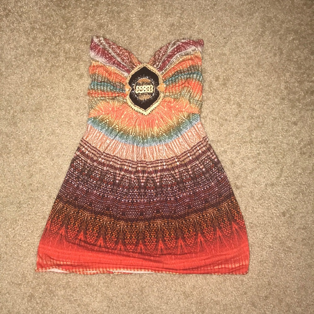 Colorful patterned sky bandeau top